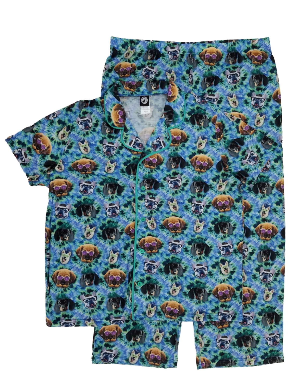Owl Night Long Mens 2-Piece Tie-Dye Crazy Dogs Silly Glasses Sleepwear Pajama Set XX-Large