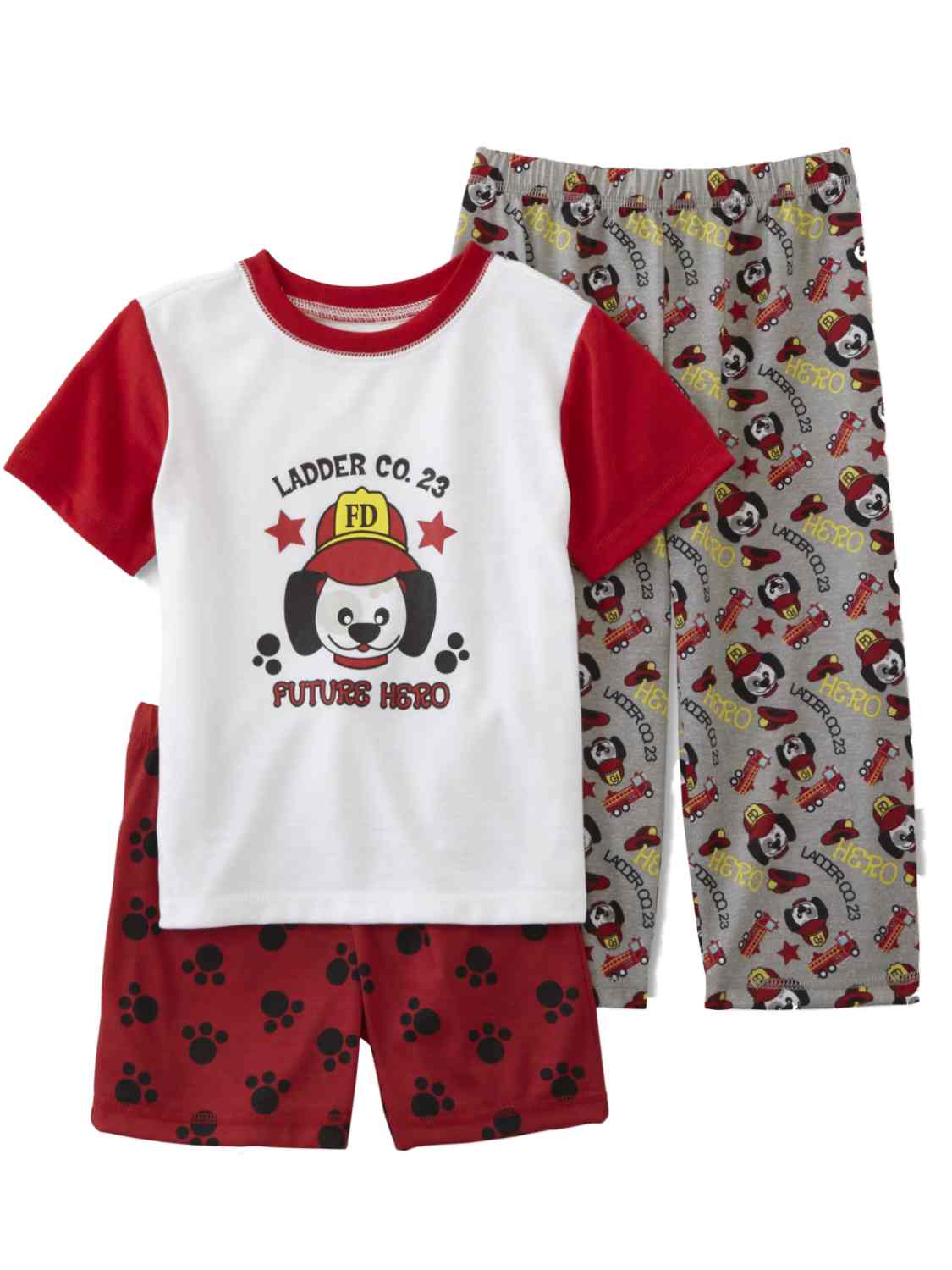 Joe Boxer Toddler Boys Red & Gray Firefighter Dog Pajamas 3 Piece Sleep Set 2T