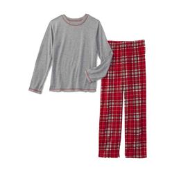 Joe Boxer Boys Red and Gray Long Sleeve Plaid Pajamas Fleece Sleep Set XS (4/5)
