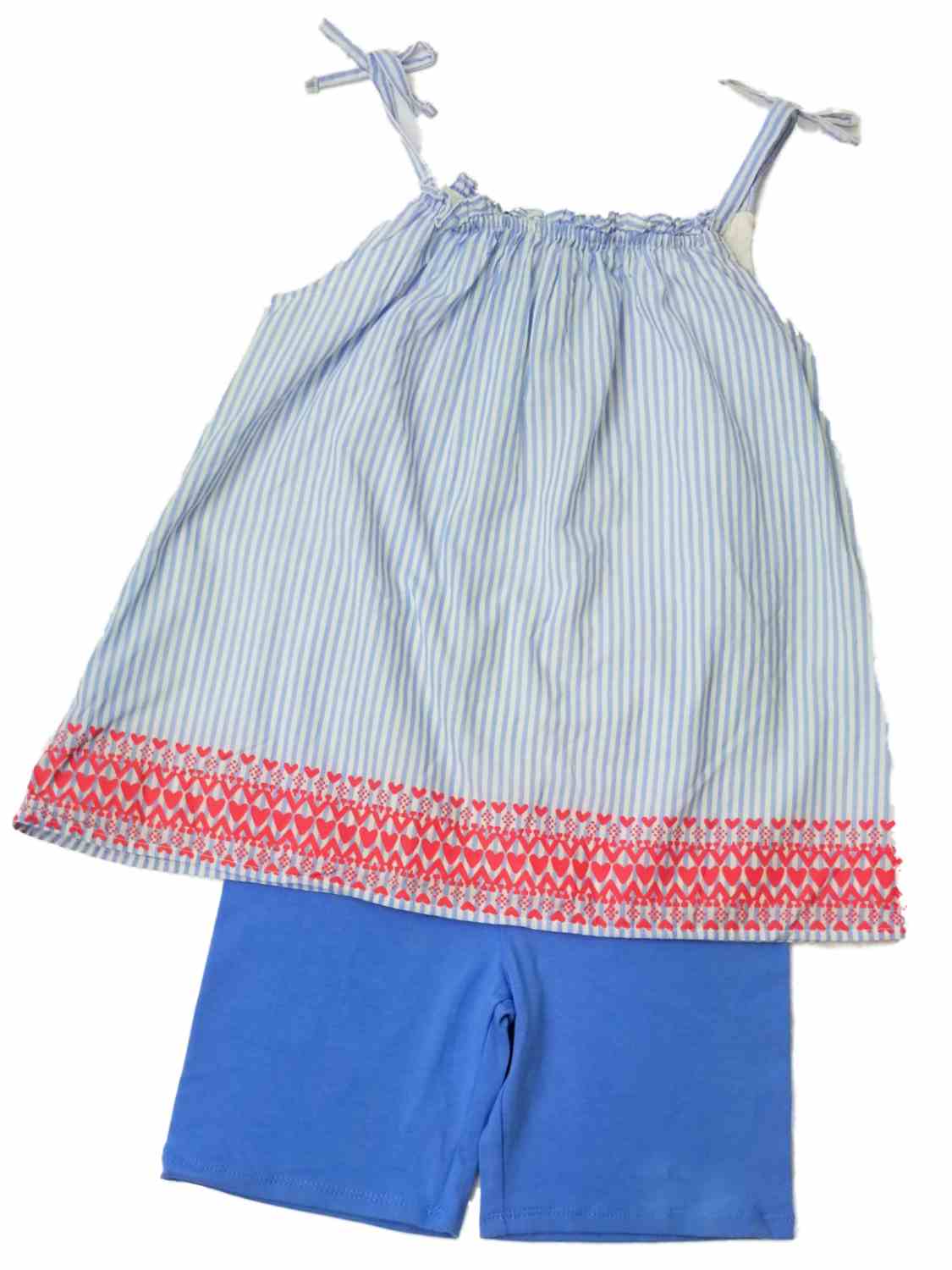 Toughskins Girls Summer Outfit Blue & White Stripe Tank Top Shirt & Blue Shorts