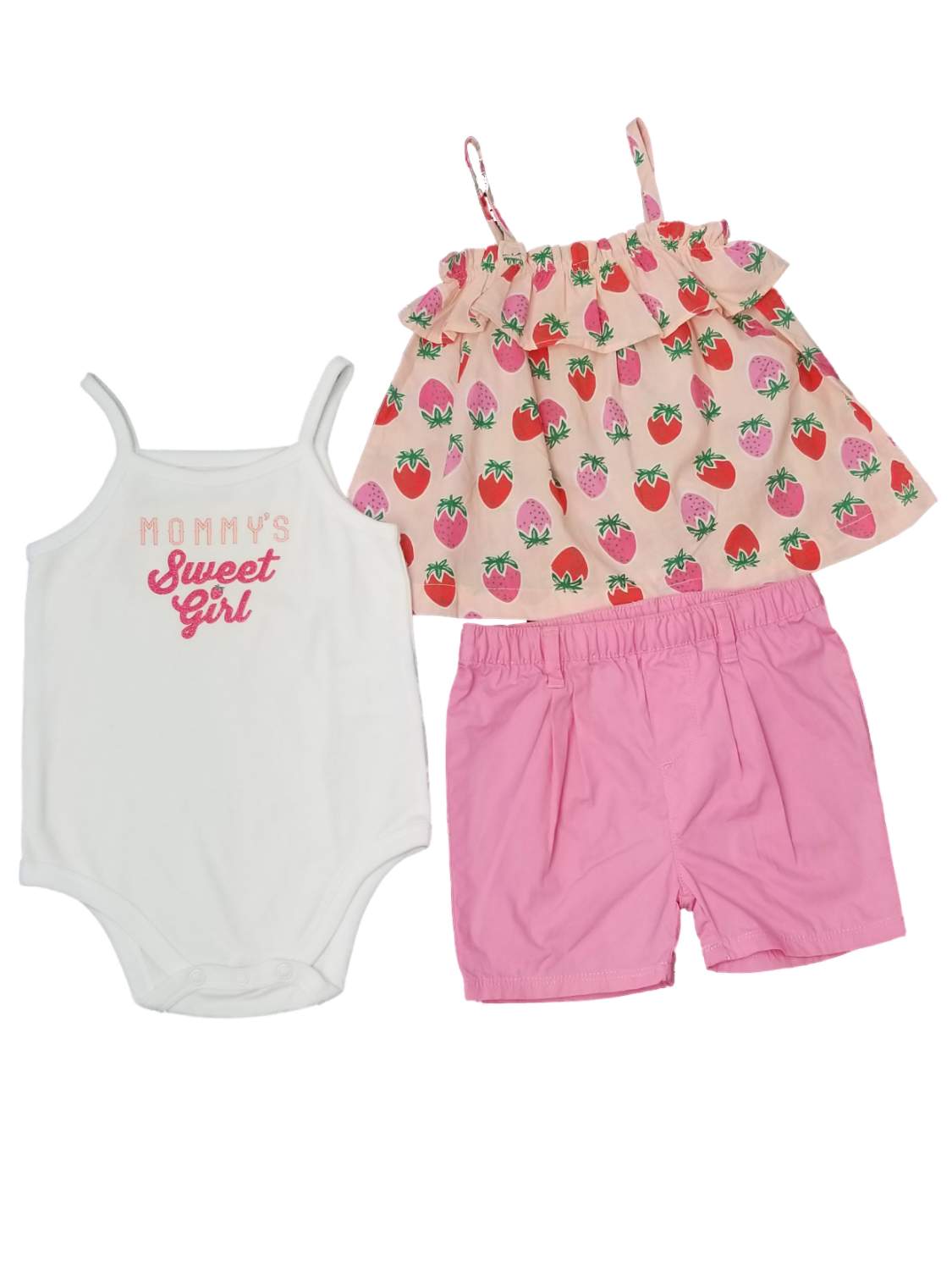 Little Wonders Infant Girls Baby Pink Strawberry Shirt  Sweet Girl Body Suit Outfit Set