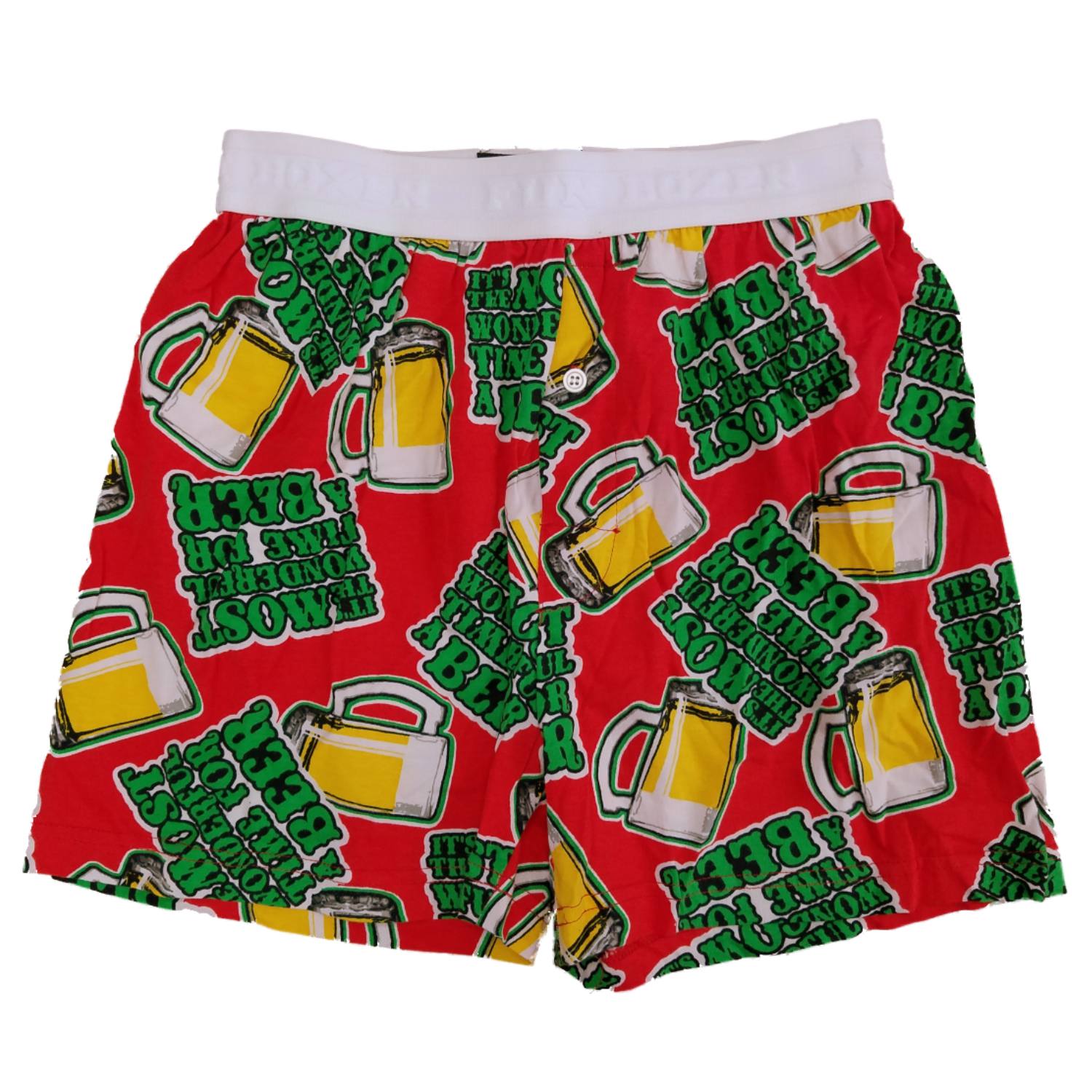 Fun Boxers Mens Red Wonderful Time For A Beer Christmas Holiday Boxer Shorts Small