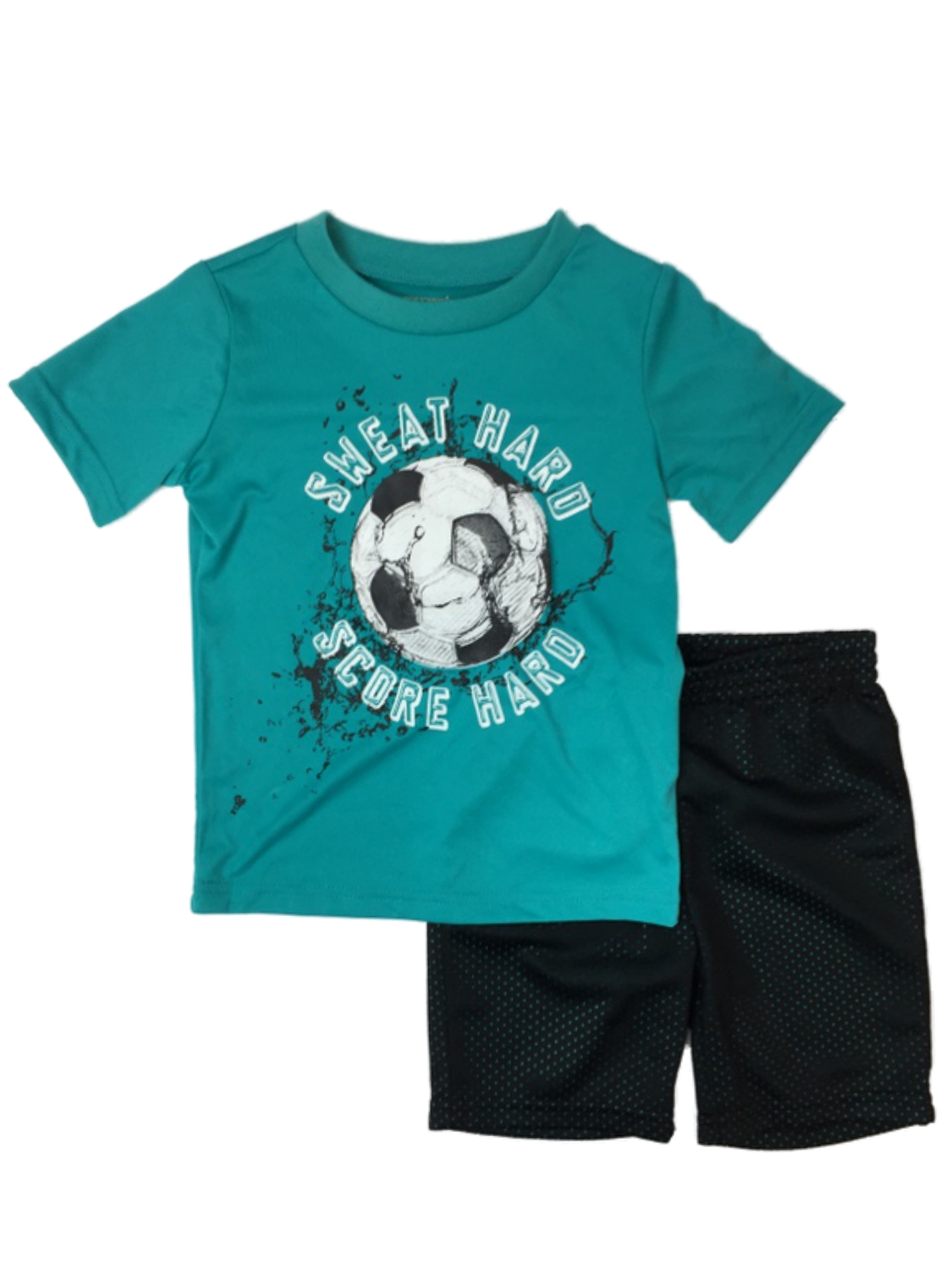 Toughskins Infant & Toddler Boys Sweat Hard Score Hard Baby Outfit Soccer Shirt & Shorts