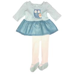 Little Wonders Infant Girls Blue Owl Baby Dress Tutu Net Skirt Ballet Foot White Tights Set