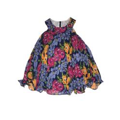 American Princess Infant Girls Navy Blue Colorful Flowers Floral Pleated Bell Baby Dress