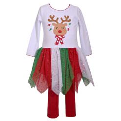 Bonnie Jean Infant Girls Red White & Green Christmas Holiday Outfit Reindeer Shirt Leggings