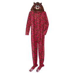 Joe Boxer Womens Pink Fleece Reindeer Footie Pajama Hooded Blanket Sleeper
