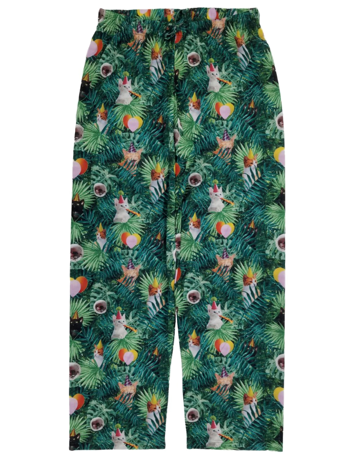 Owl Night Long Mens Green Tropical Cat Party Disco Ball Kittens Lounge Pants Pajama Bottoms S