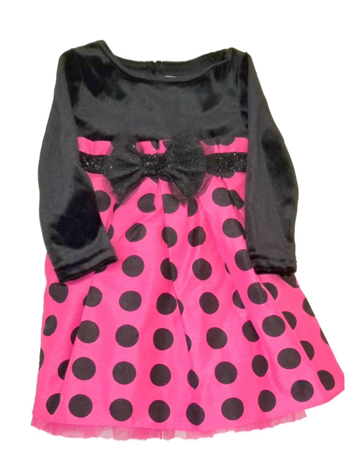 Youngland Infant Toddler Girls Pink Polka Dot Black Christmas Holiday Party Dress 24M
