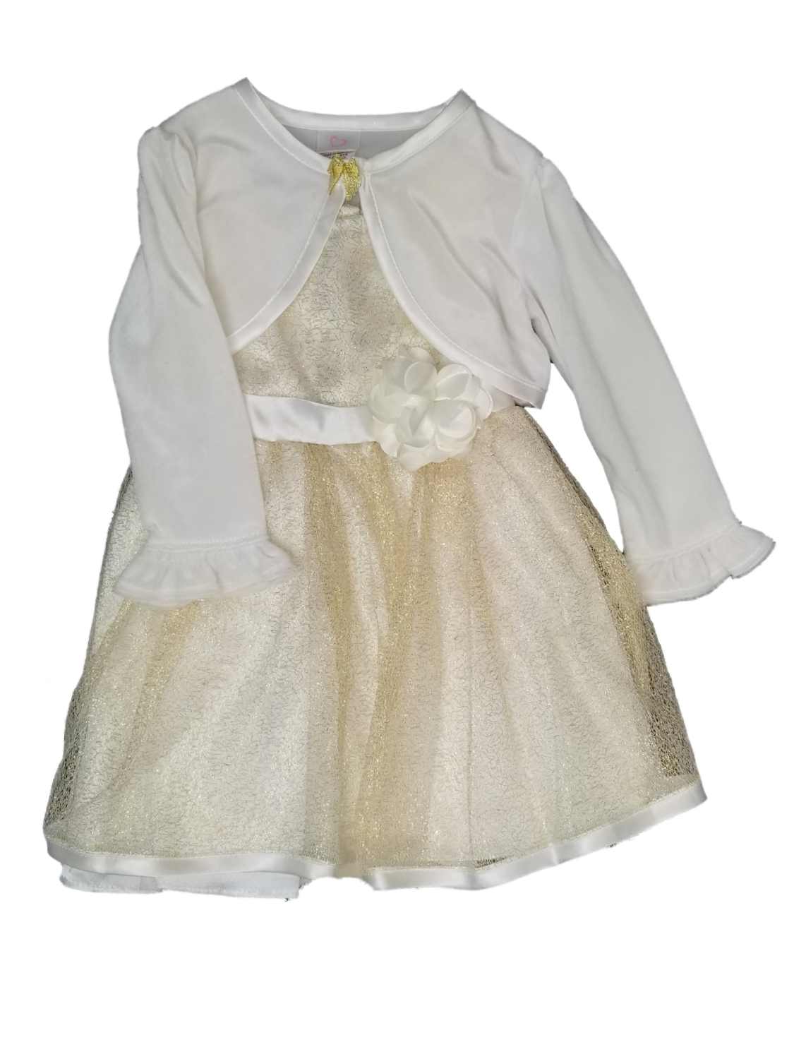 Youngland Infant Toddler White Gold Tulle Fancy Christmas Holiday Party Dress Cardigan 18M