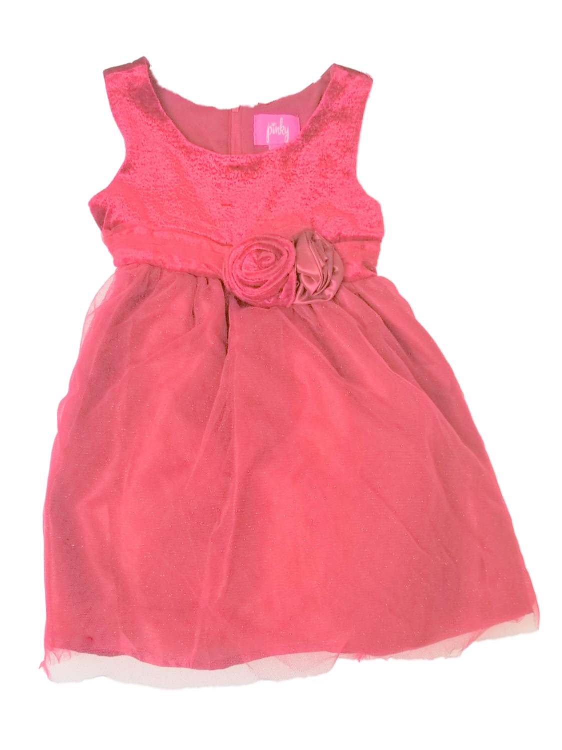 Pinky Infant Toddler Girls Red Velvet Christmas Holiday Party Dress Tulle Glitter 18M