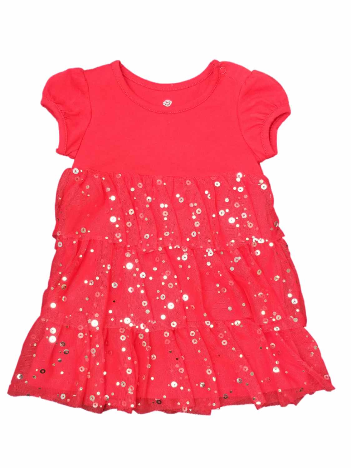 OKIDOKEYS Infant Baby Girls Red Silver Sparkle Ruffle Christmas Holiday Party Dress 18-24M