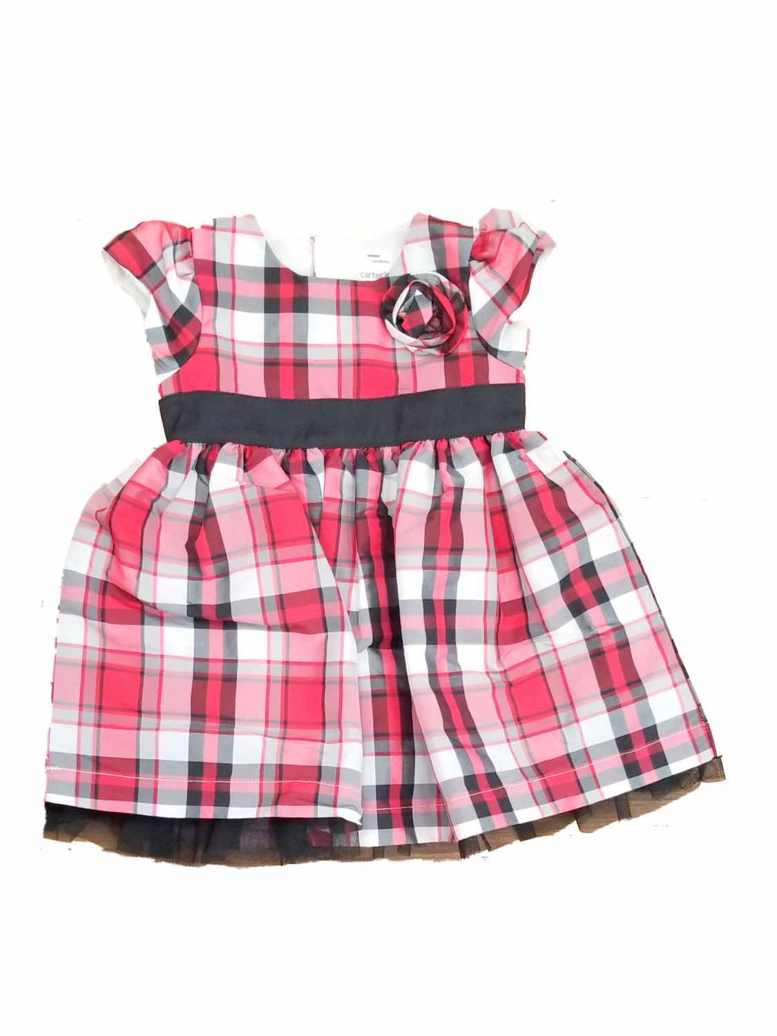 Carter's Carters Infant Girls Red Black White Plaid Christmas Holiday Party Dress 6M