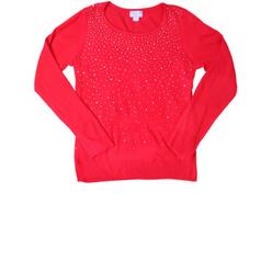 Laura Scott Womens Classic Cherry Red Knit Bedazzled Sweater Casual Dress Holiday Medium
