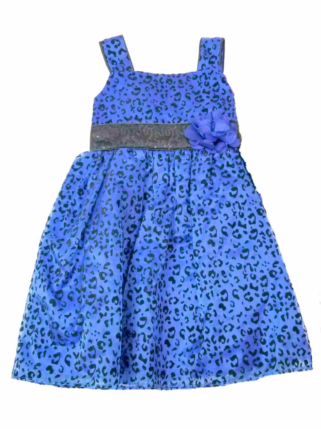 Youngland Infant Toddler Girls Blue Leopard Print Fancy Christmas Holiday Party Dress 3T