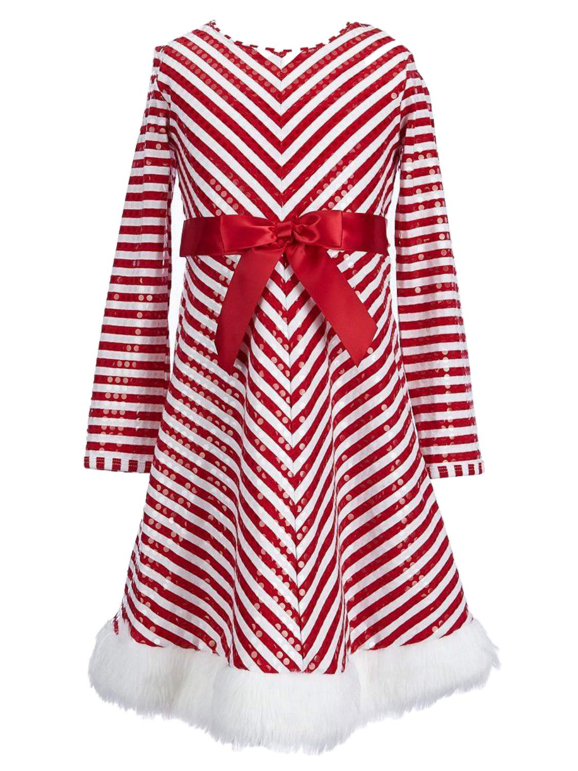 Bonnie Jean Infant Girls Red & White Candycane Stripe Sequin Christmas Holiday Party Dress