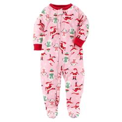 Carter's Carters Toddler Girls Pink Fleece Santa & Snowman Sleeper Baby Footie Pajama 2T