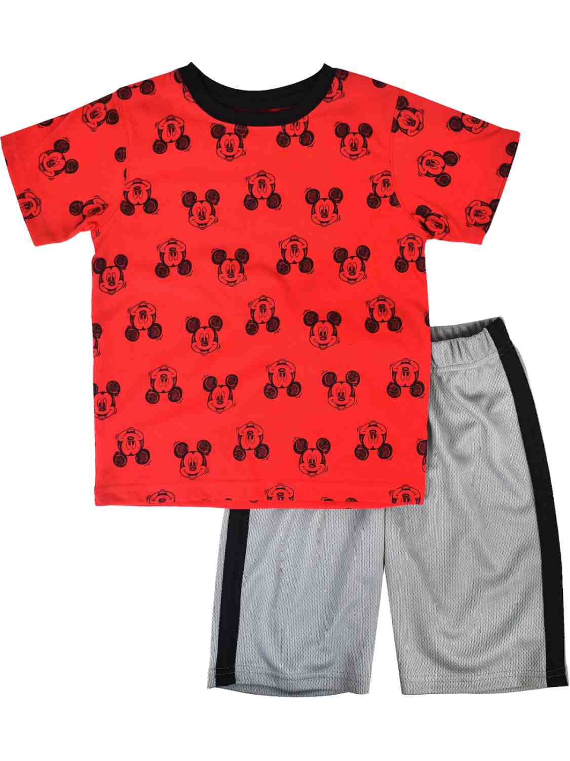Disney Toddler Boys Mickey Mouse Face Outfit Red Shirt & Gray Shorts Set