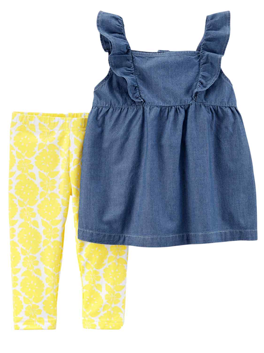 Carter's Carters Infant Girls Baby Outfit Blue Chambray Shirt & Lemon Yellow Leggings