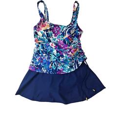 Azul Womens Floral Water Color One Piece Swimming Suit Tank Top Swim Dress Size 8