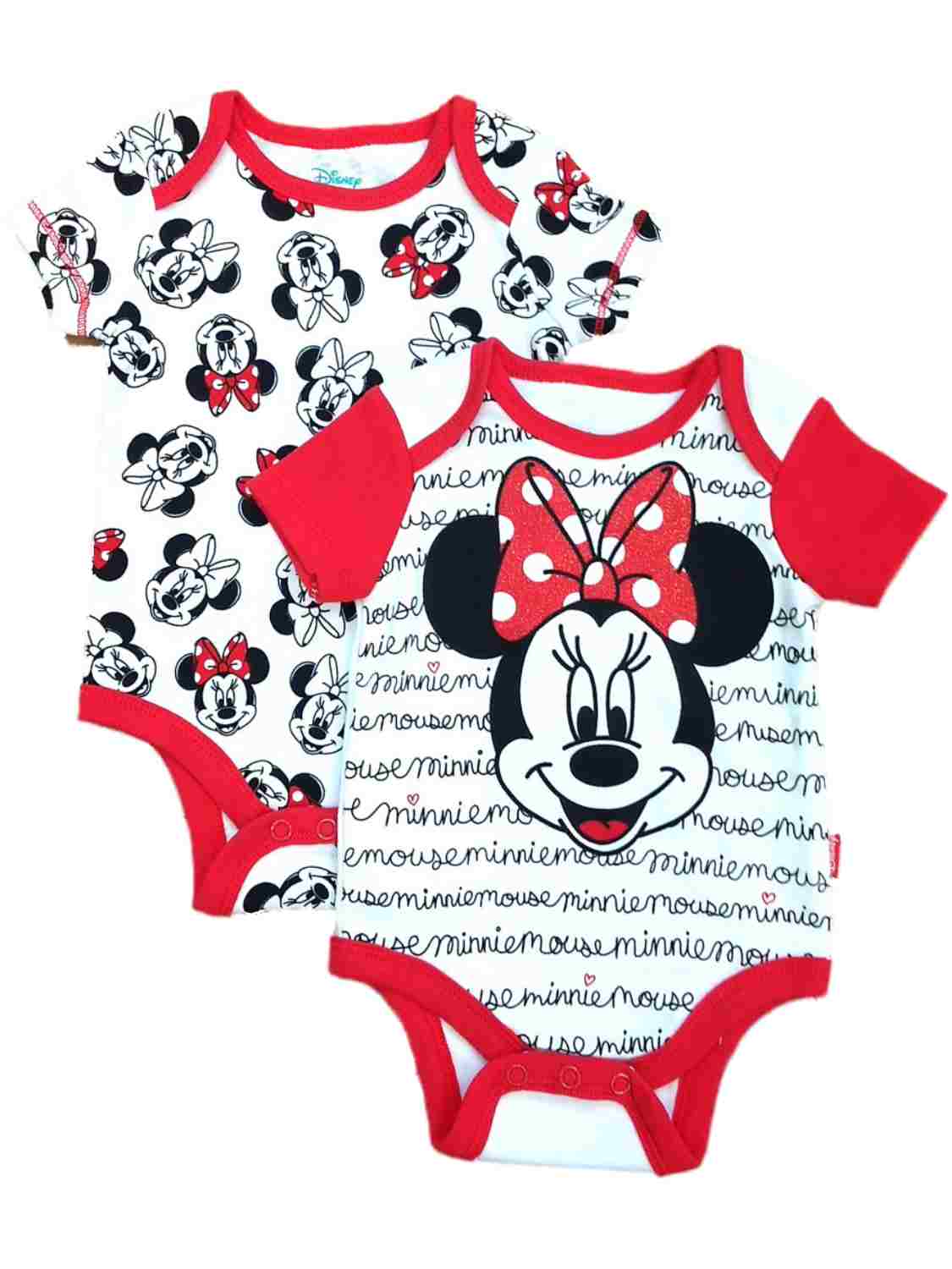 Disney Infant Girls 2pc Minnie Mouse Bodysuit Set Red Glitter Baby Outfit
