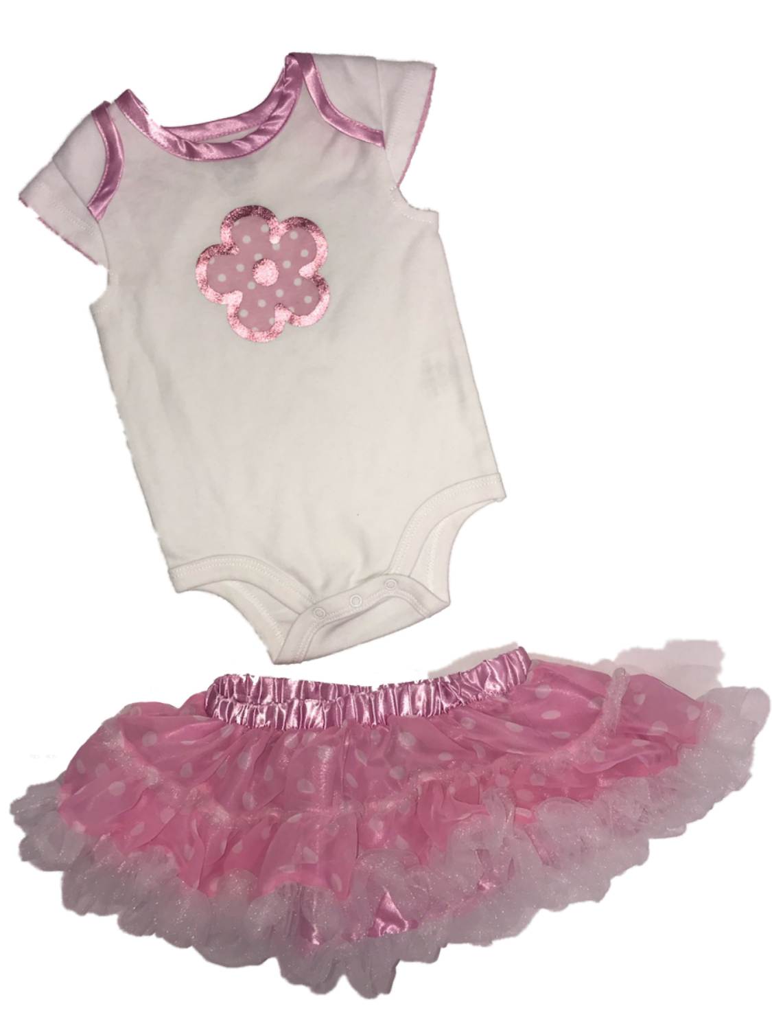 Baby Glam Infant Girls White & Pink Flower Bodysuit & Tulle Ruffle Tutu Skirt Baby Outfit