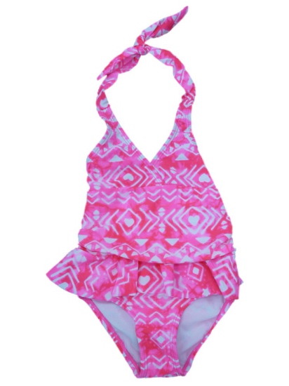 Joe Boxer Girls Pink White Aztec Swimming Suit Swim Halter Bathing Suit