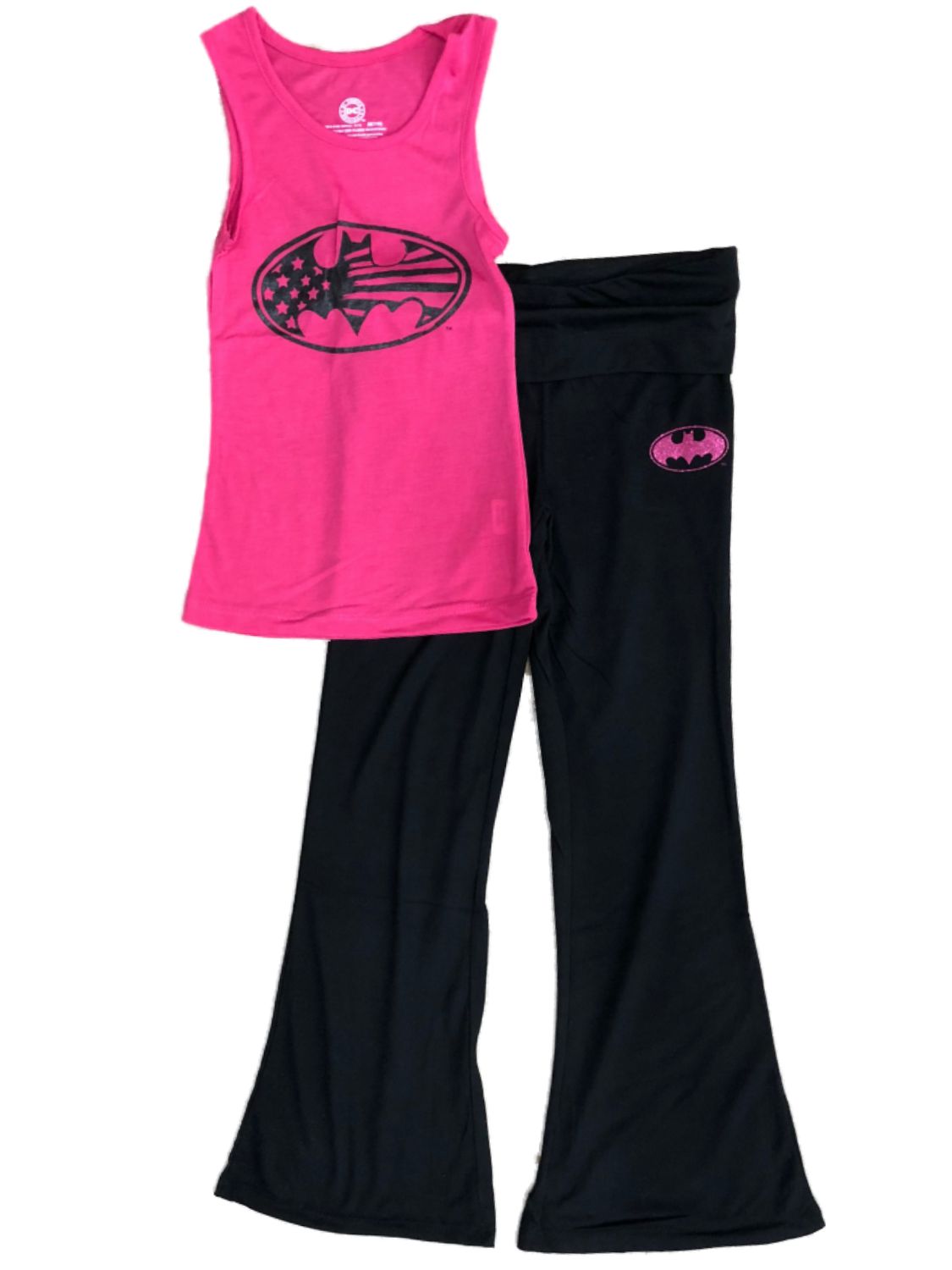 DC Comics Girls Pink & Black Batman Pajamas Batgirl Yoga Pants Sleep Set M(7-8)
