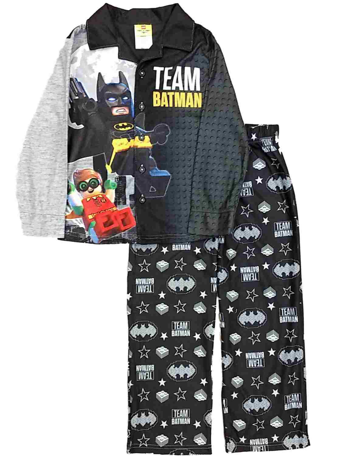 DC Comics Boys Black Flannel Lego Team Batman & Robin Pajamas Sleep Set