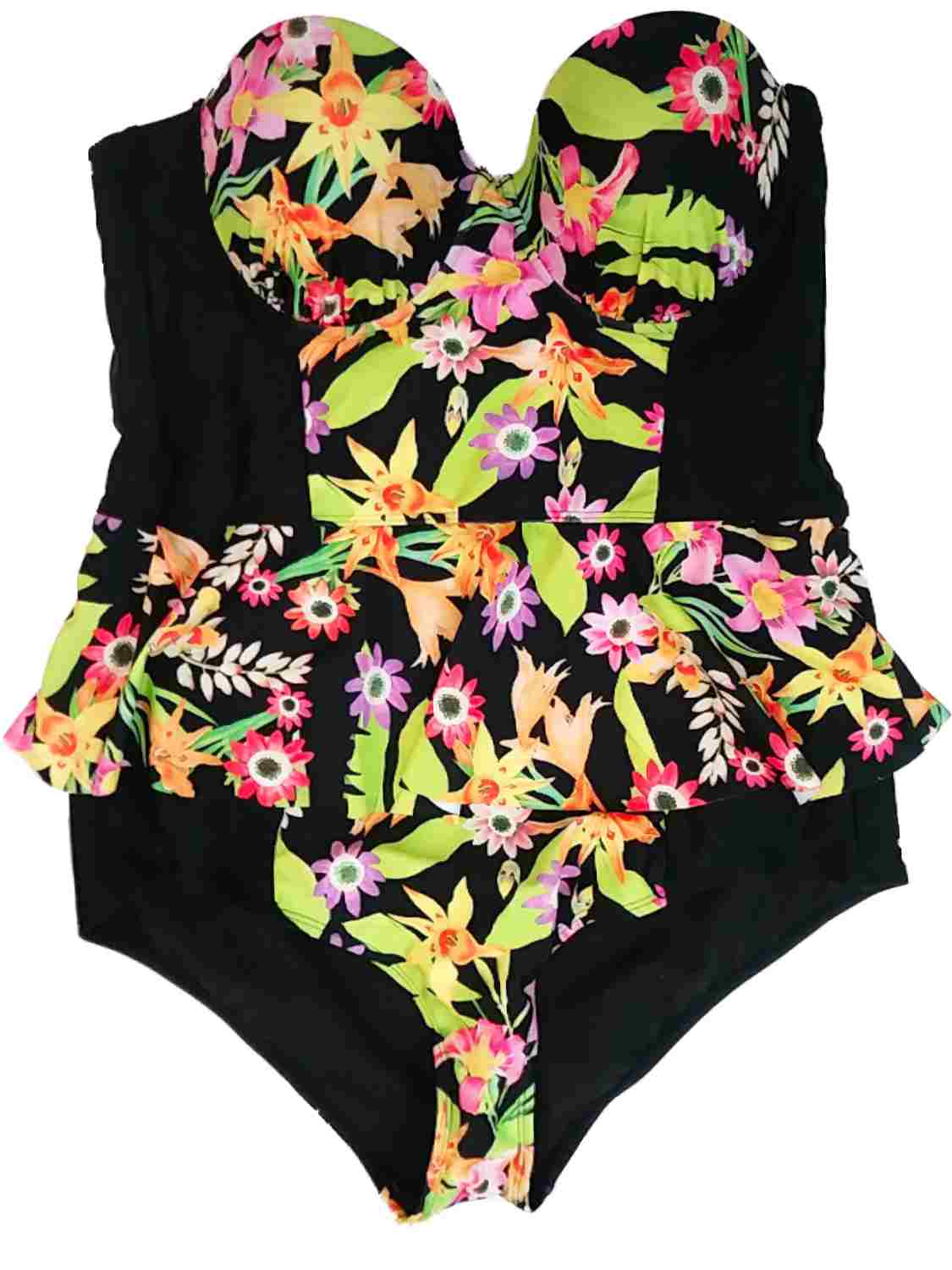 Bongo Womens Tropical Floral Hibiscus Flower Strapless One Piece Swimming Suit X-Large