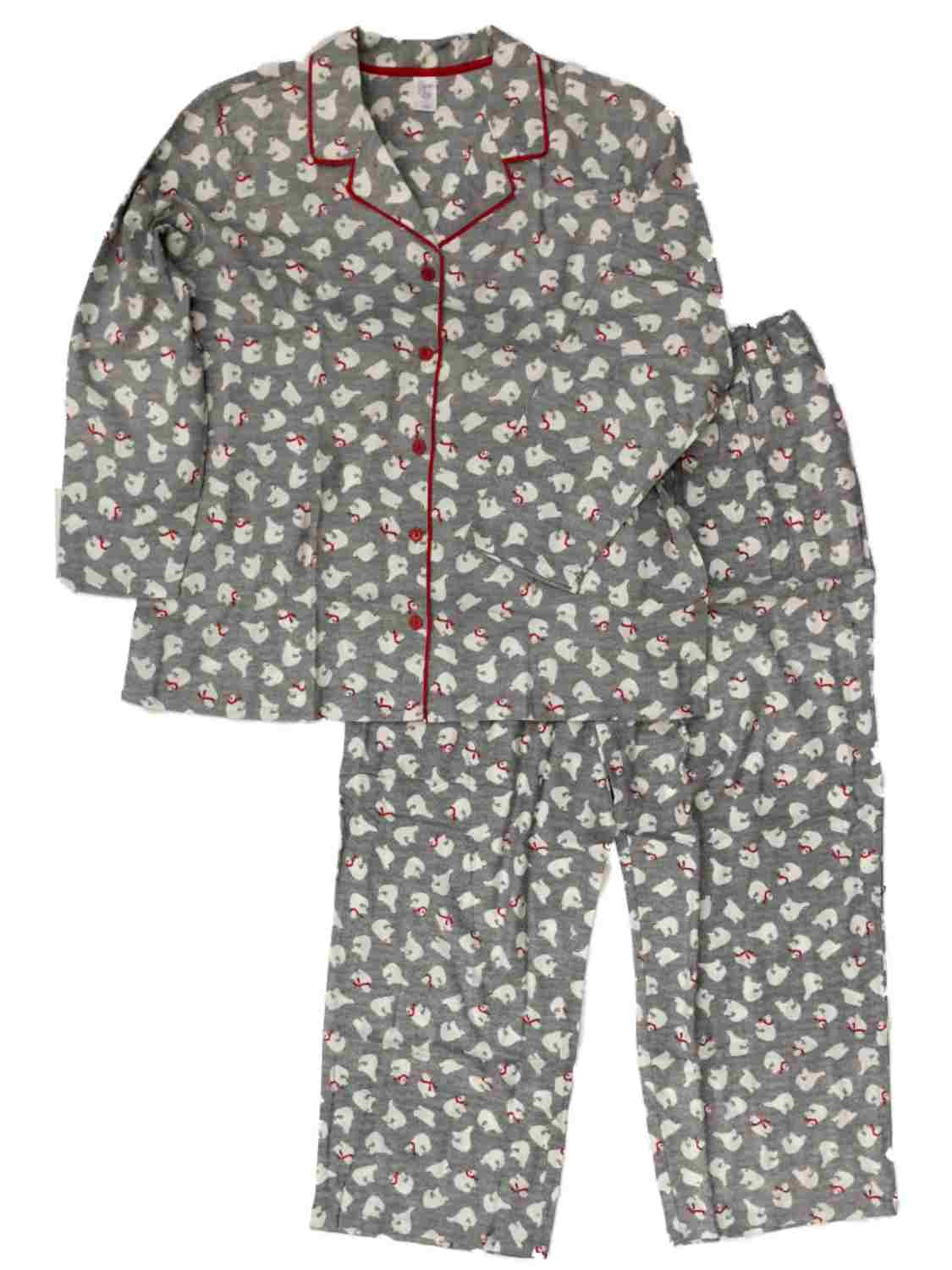 Sleep Chic Womens Gray Polar Bear Print Flannel Pajamas Sleep Set