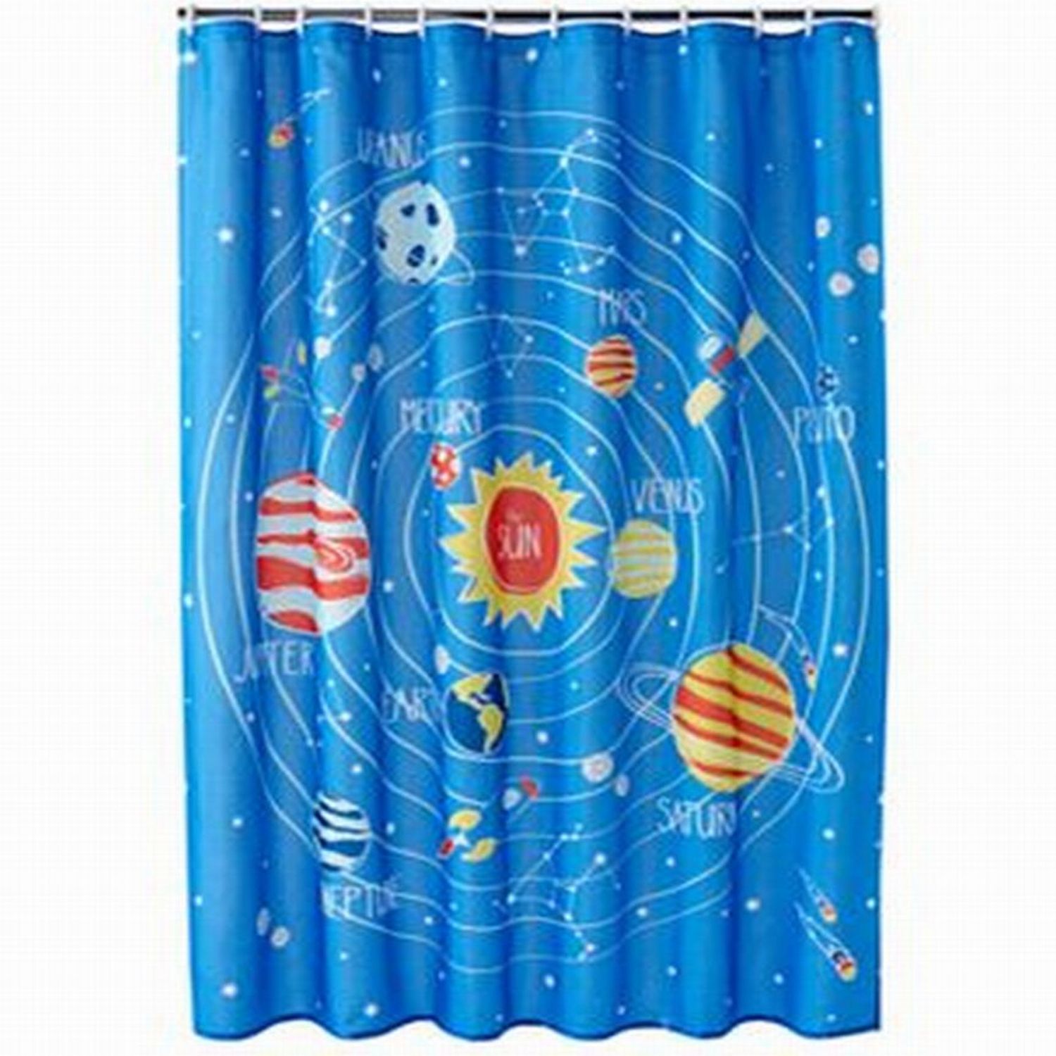 Jumping Beans Blue Blast Off Space & Planets Fabric Shower Curtain Kids Bath