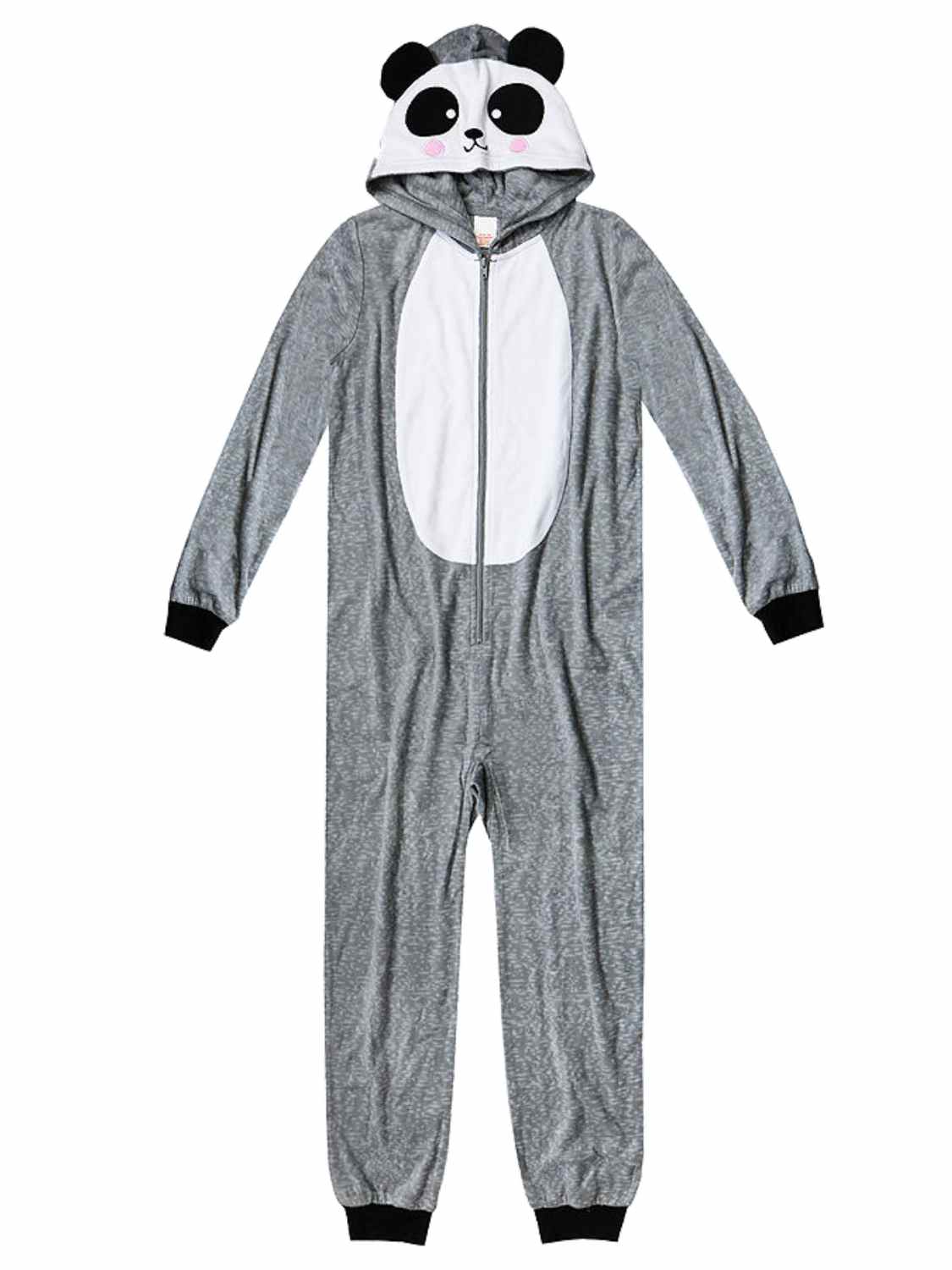 Arizona Girls Gray Hoodie Panda Bear Blanket Sleeper Union Suit Pajamas XXS  4-5
