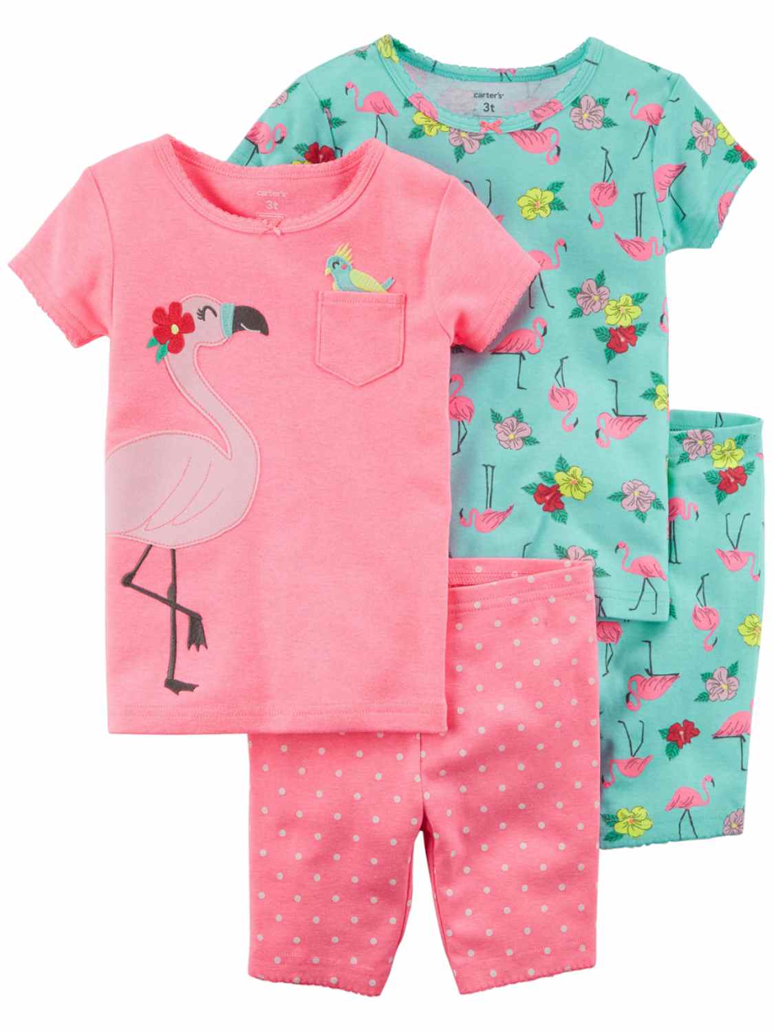 Carter's Carters Toddler Girls Pink Flamingo Pajamas 4pc Bird Sleep Set 5T