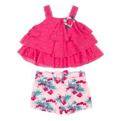 Little Lass Infant Girls Baby Outfit Pink Rufle Sequin Tank Top