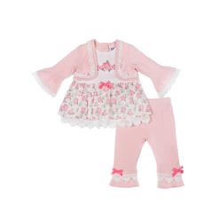 Little Lass Infant Girls 2 Piece Pink & White Rose Dress Shirt and Legging Outfit 0-3 Months