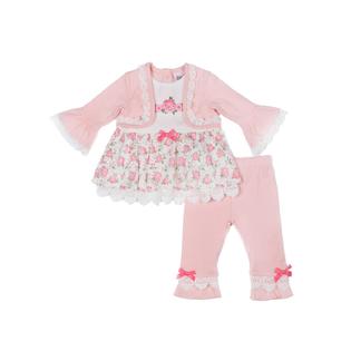 Little Lass Infant Girls 2 Piece Pink & White Rose Dress Shirt and Legging  Outfit 0-3 Months