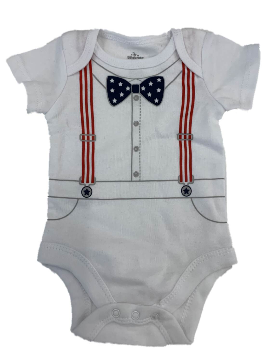 Celebrate Infant Baby Boys Patriotic Bow Tie & Suspender White Bodysuit Outfit