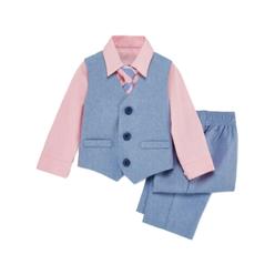 Van Heusen Infant Boys 4 Piece Blue & Pink Dress Up Suit Outfit With Tie & Vest