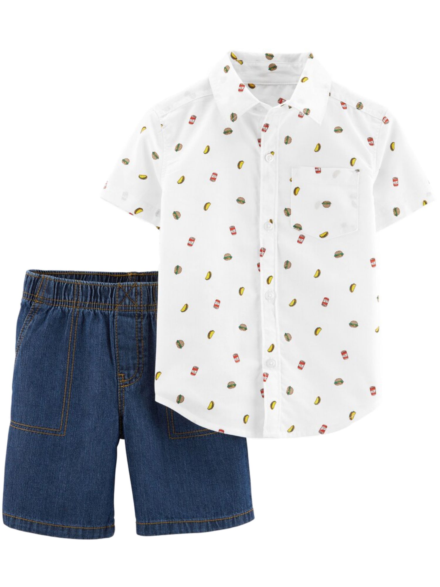 Carter's Carters Toddler Boys White Taco Button Up Shirt Shorts