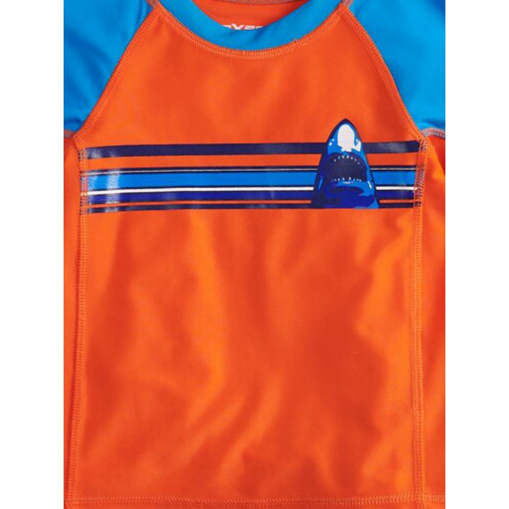 ZeroXposur Toddler Boys Orange & Blue Shark Rash Guard Shirt & Swim Trunks 2T