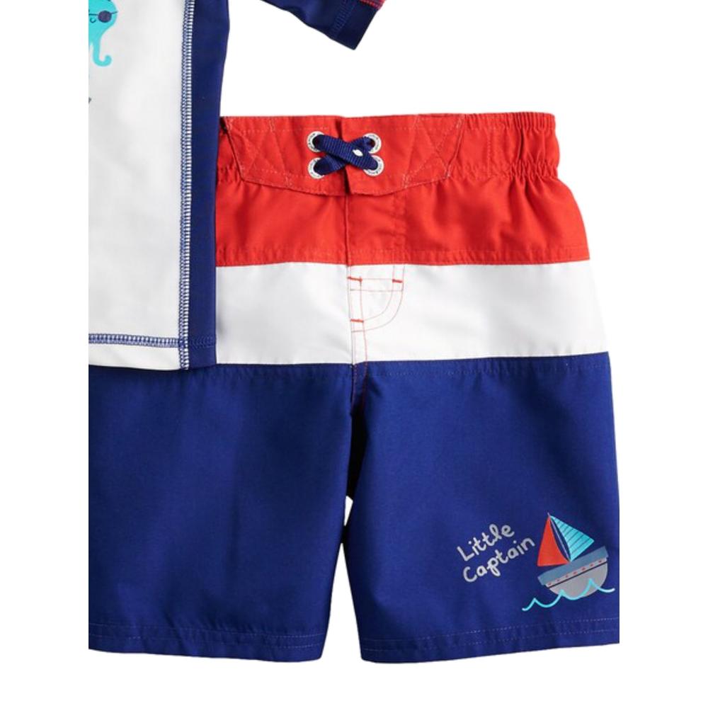 ZeroXposur Toddler Boys Little Captain Whale Rash Guard Shirt & Swim Trunks 2T