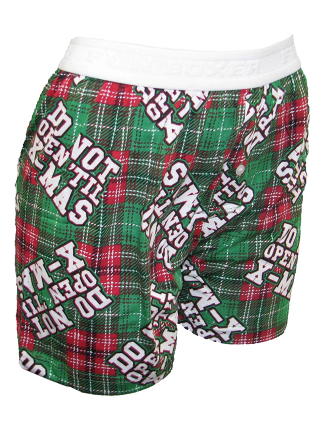 Fun Boxers Mens Plaid Do Not Open Til X-mas Christmas Holiday Boxer Shorts Small