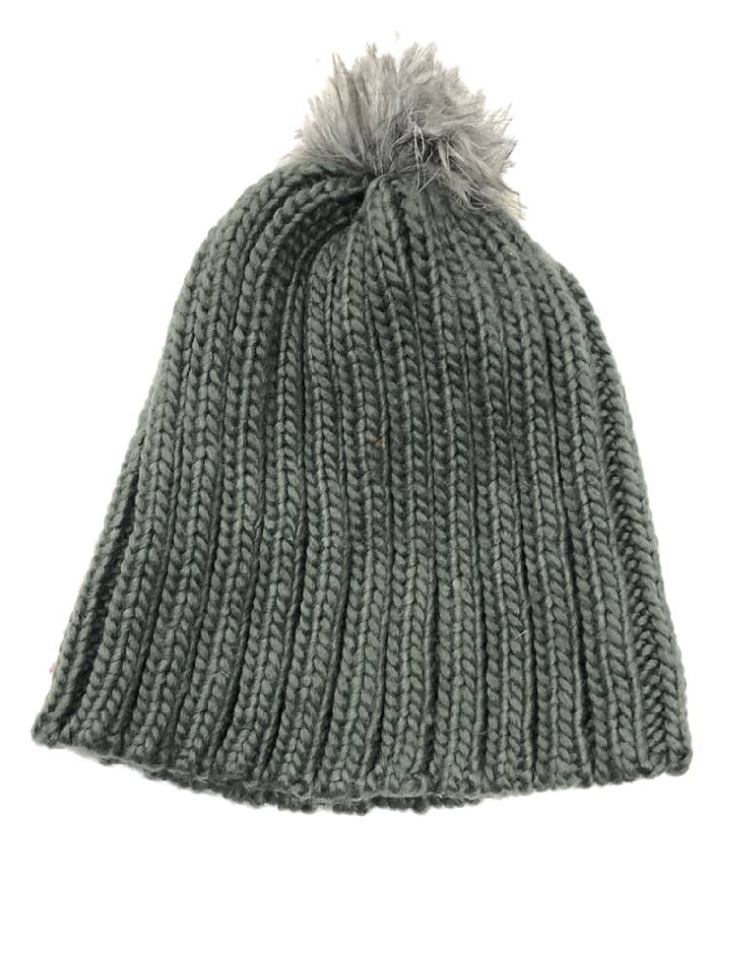 Urbanology Womens Chunky Gray Knit Beanie Winter Hat with Faux Fur Pom Pom