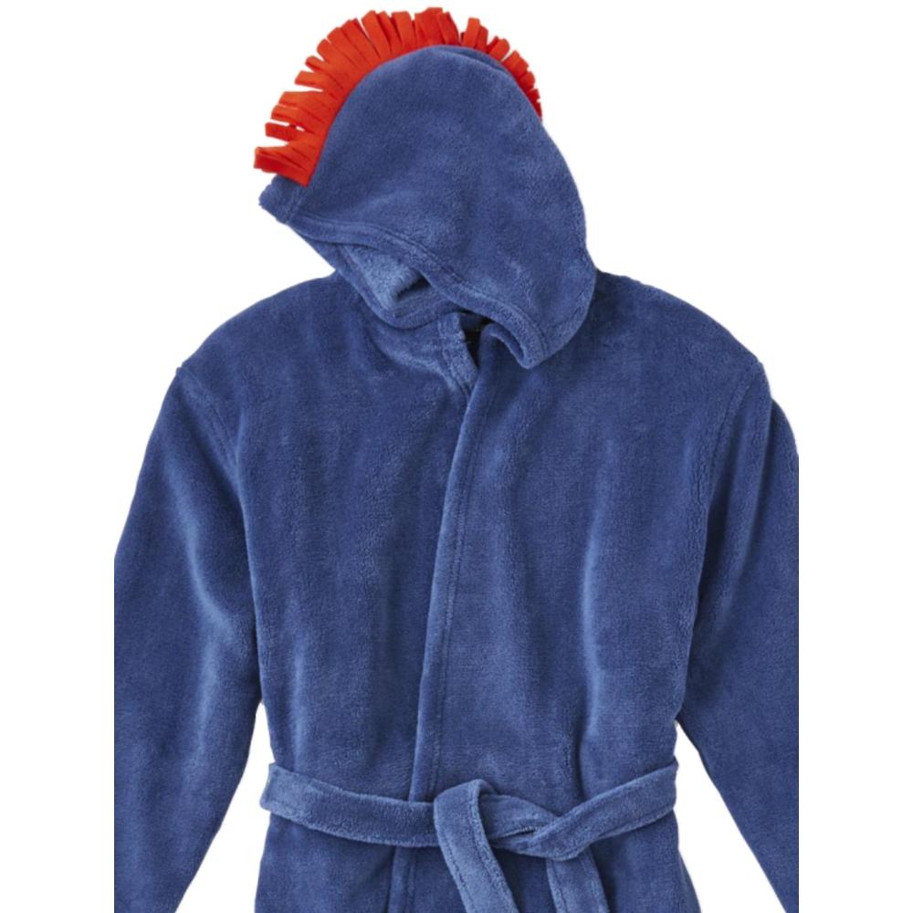 Joe Boxer Boys Blue Plush Fleece Bathrobe Mohawk Hooded Bath Robe House Coat XS 4/5