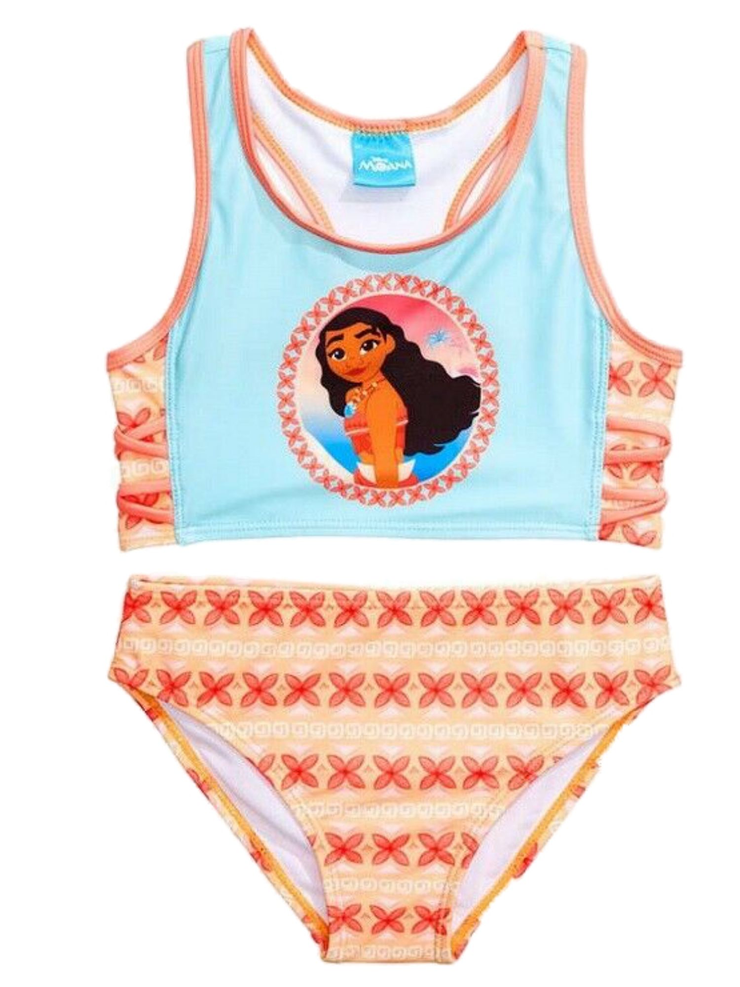 Disney Girls Moana Blue & Orange Tribal 2 Piece Swimming Bathing Suit
