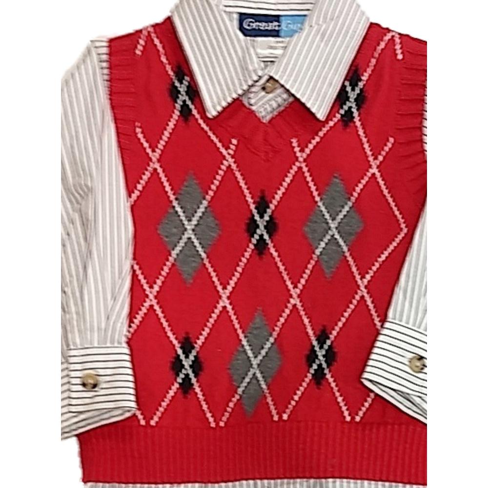 Great Guy Infant & Toddler Boys Red Sweater Vest Striped Shirt & Corduroy Pant Set
