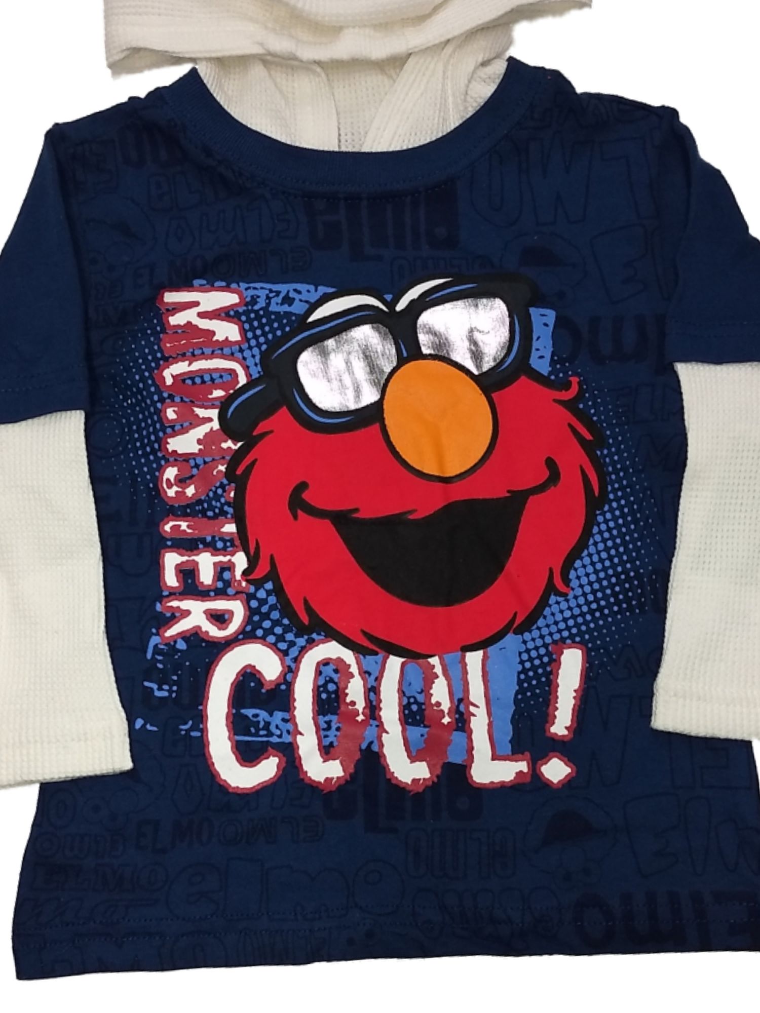 Sesame Street Infant Boys Blue Elmo Thermal Long Sleeve Hoodie Tee