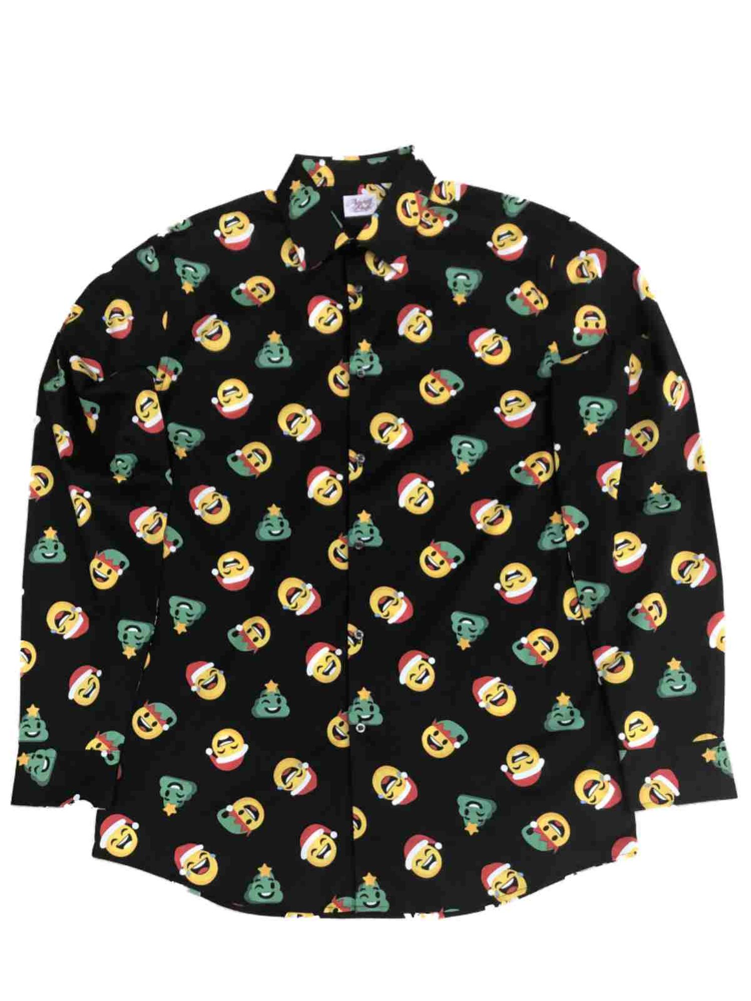 North Pole Trading Mens Black Emoji Santa Elf Christmas Long Sleeve Button Dress Shirt X-Large, Men's, Size: XL