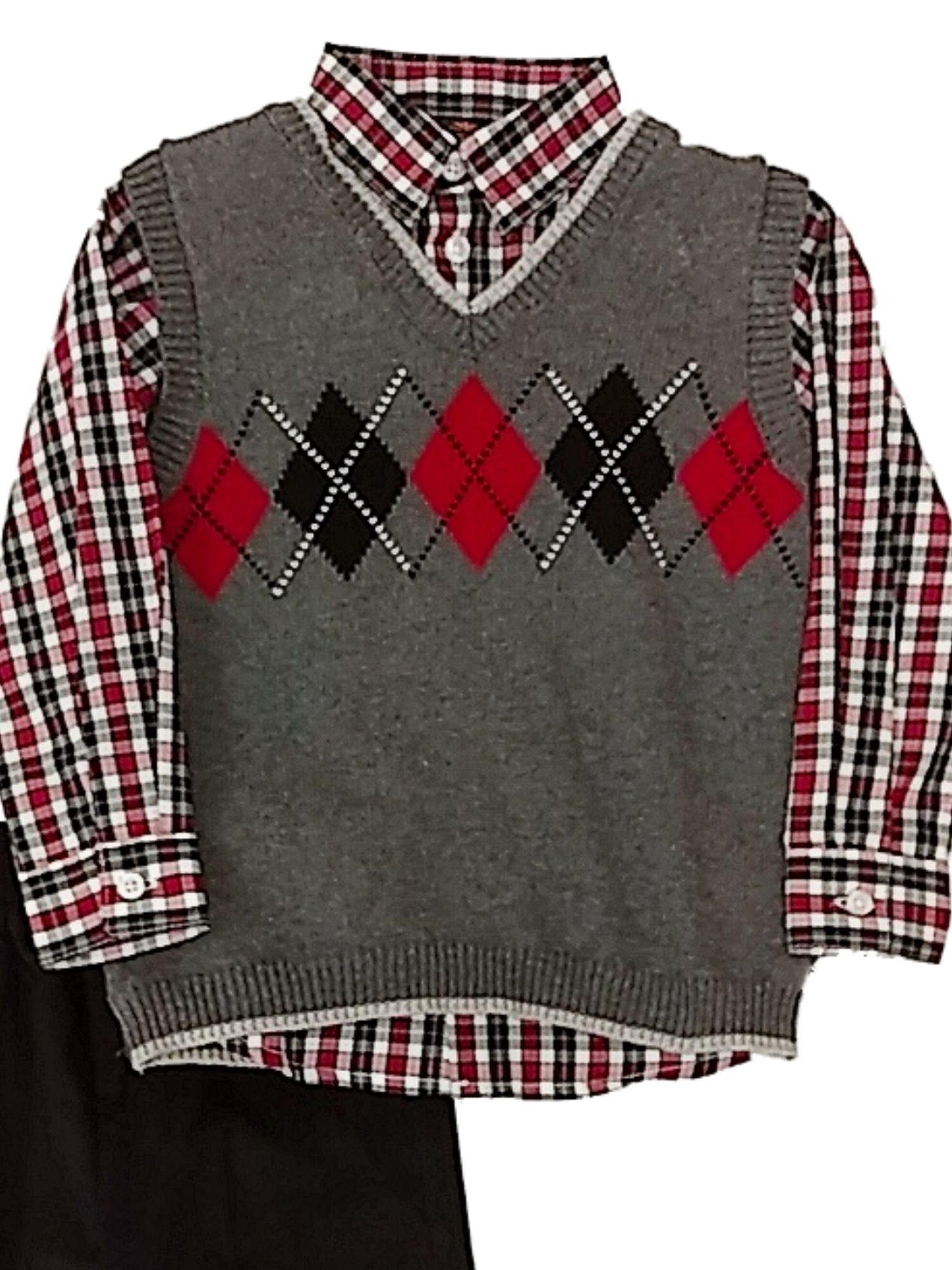 Dockers Toddler Boys Gray Sweater Vest Plaid Shirt & Corduroy Pants Outfit Set 4T